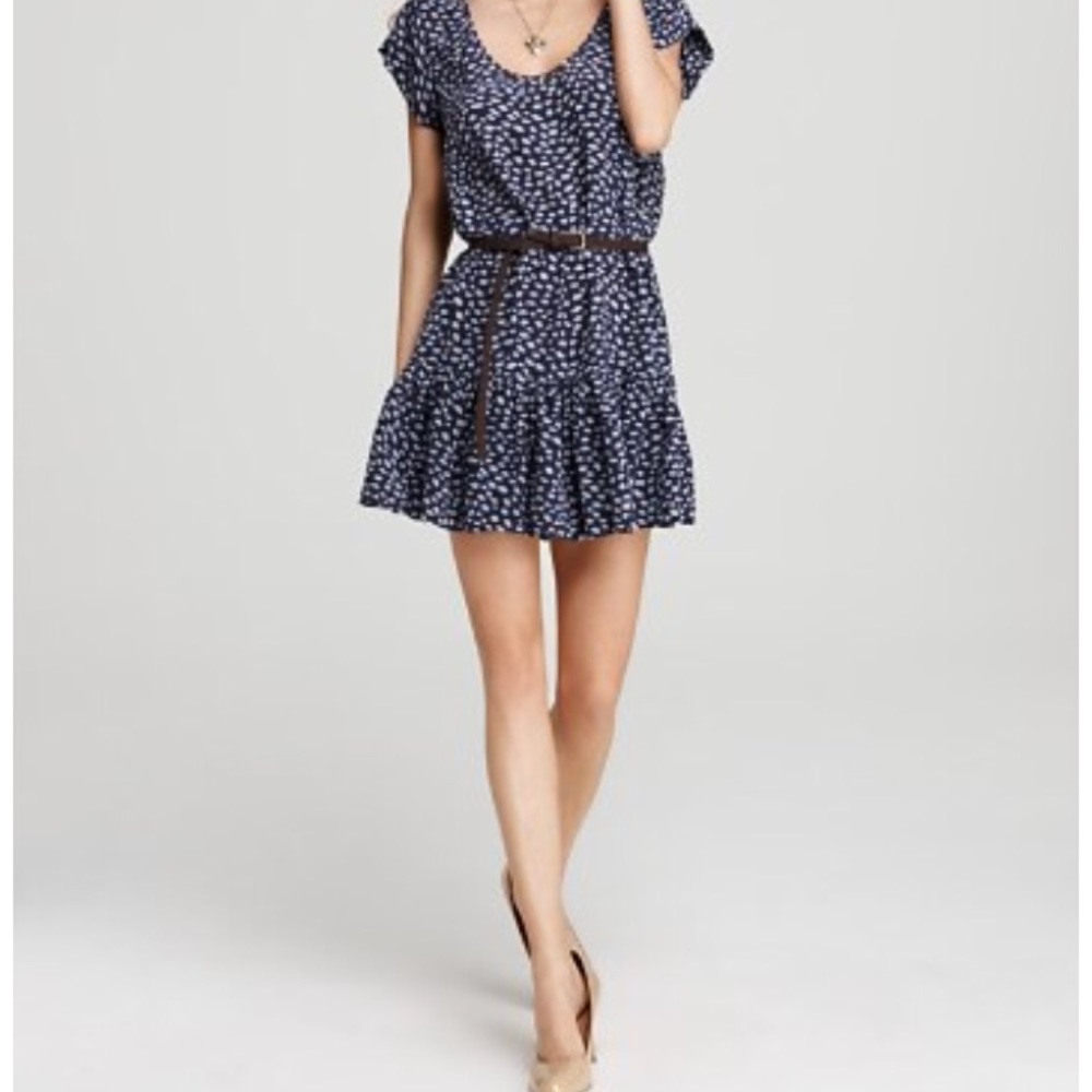 Joie EUC dress navy print Drop waist M silk